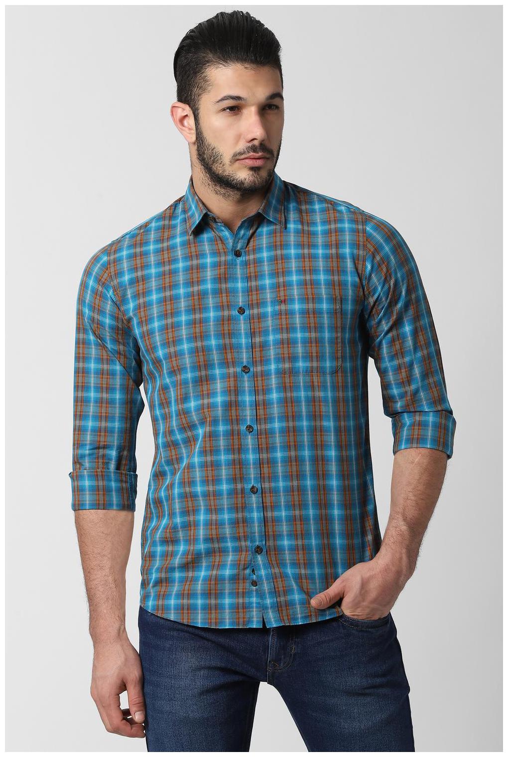 

Peter England Men Blue Checked Slim Fit Casual Shirt