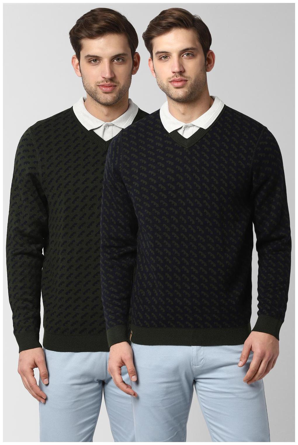

Peter England Men Green V neck Pullover