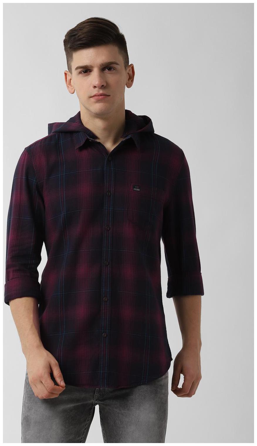 

Peter England Men Blue Checked Super Slim Fit Casual Shirt