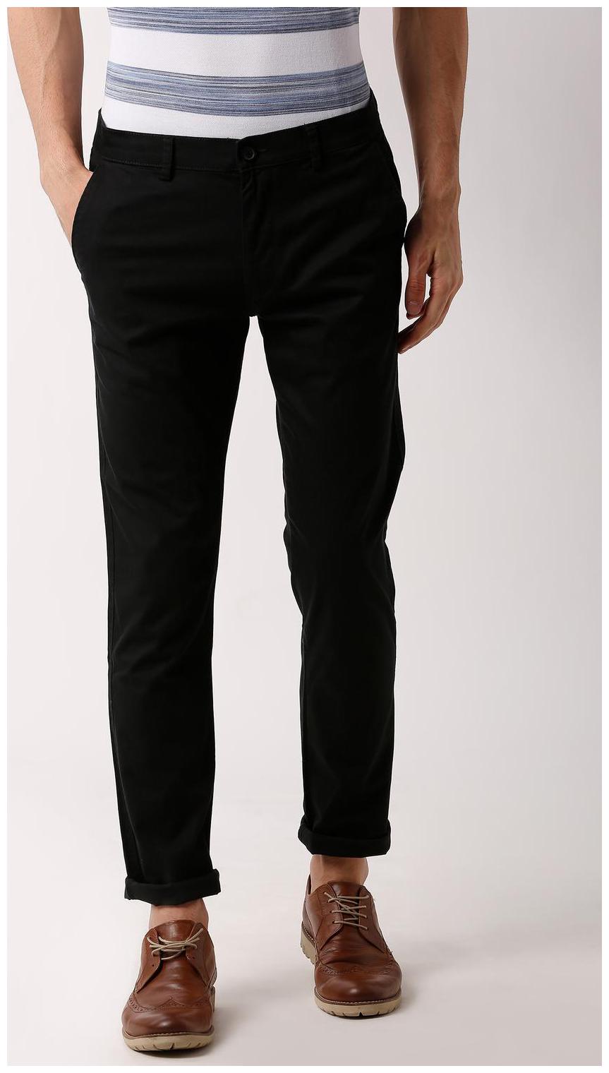 

Peter England Men Black Solid Slim fit Regular trousers