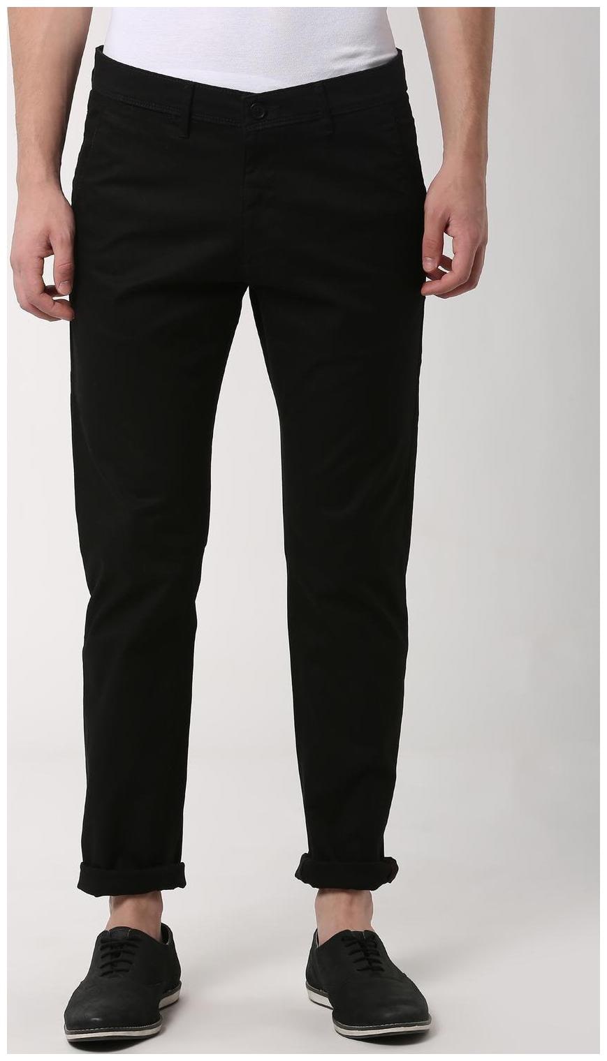 

Peter England Men Black Solid Slim fit Regular trousers