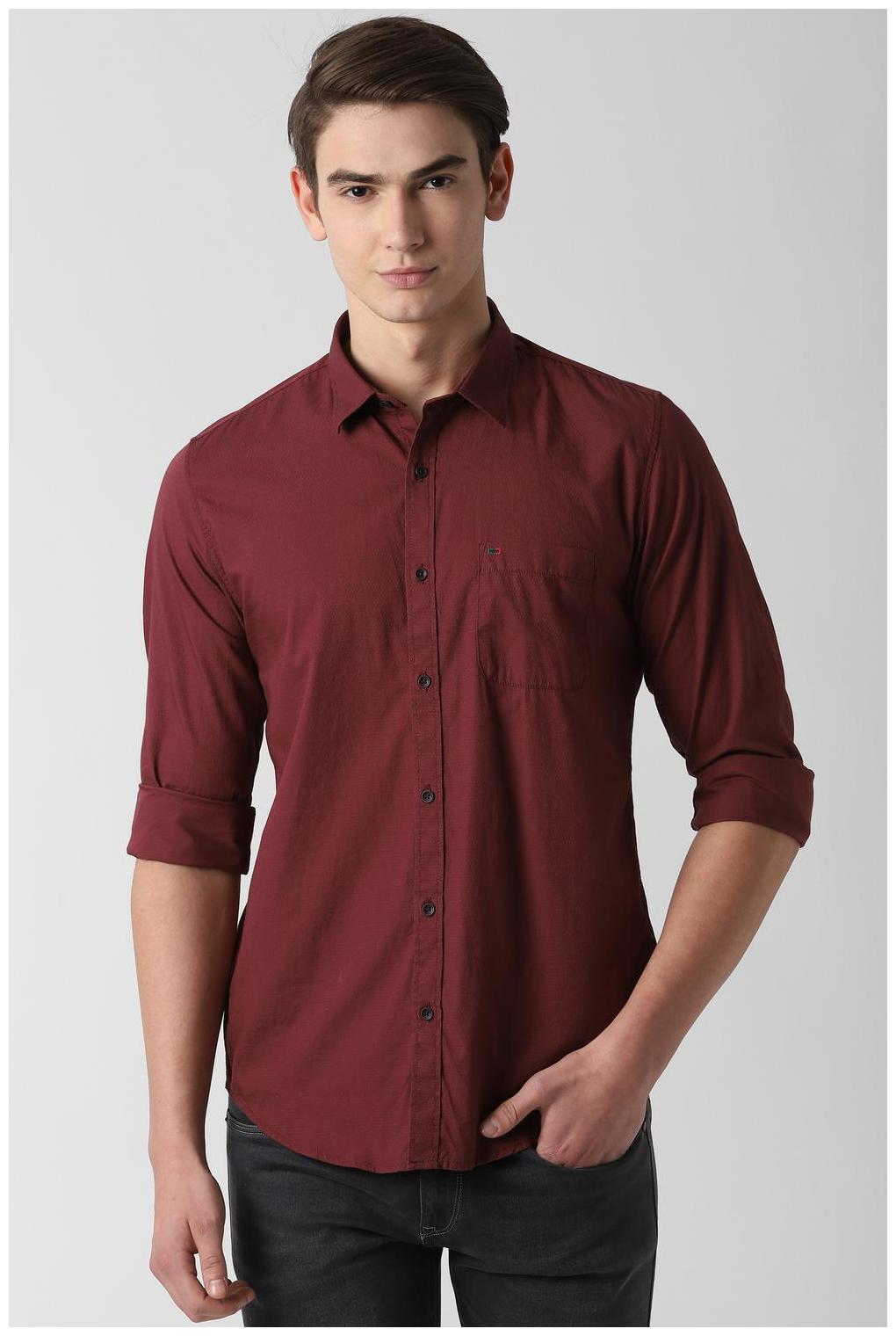 

Peter England Men Maroon Weaved Slim Fit Casual Shirt