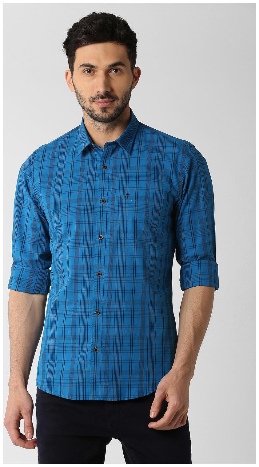 

Peter England Men Blue Checked Slim Fit Casual Shirt