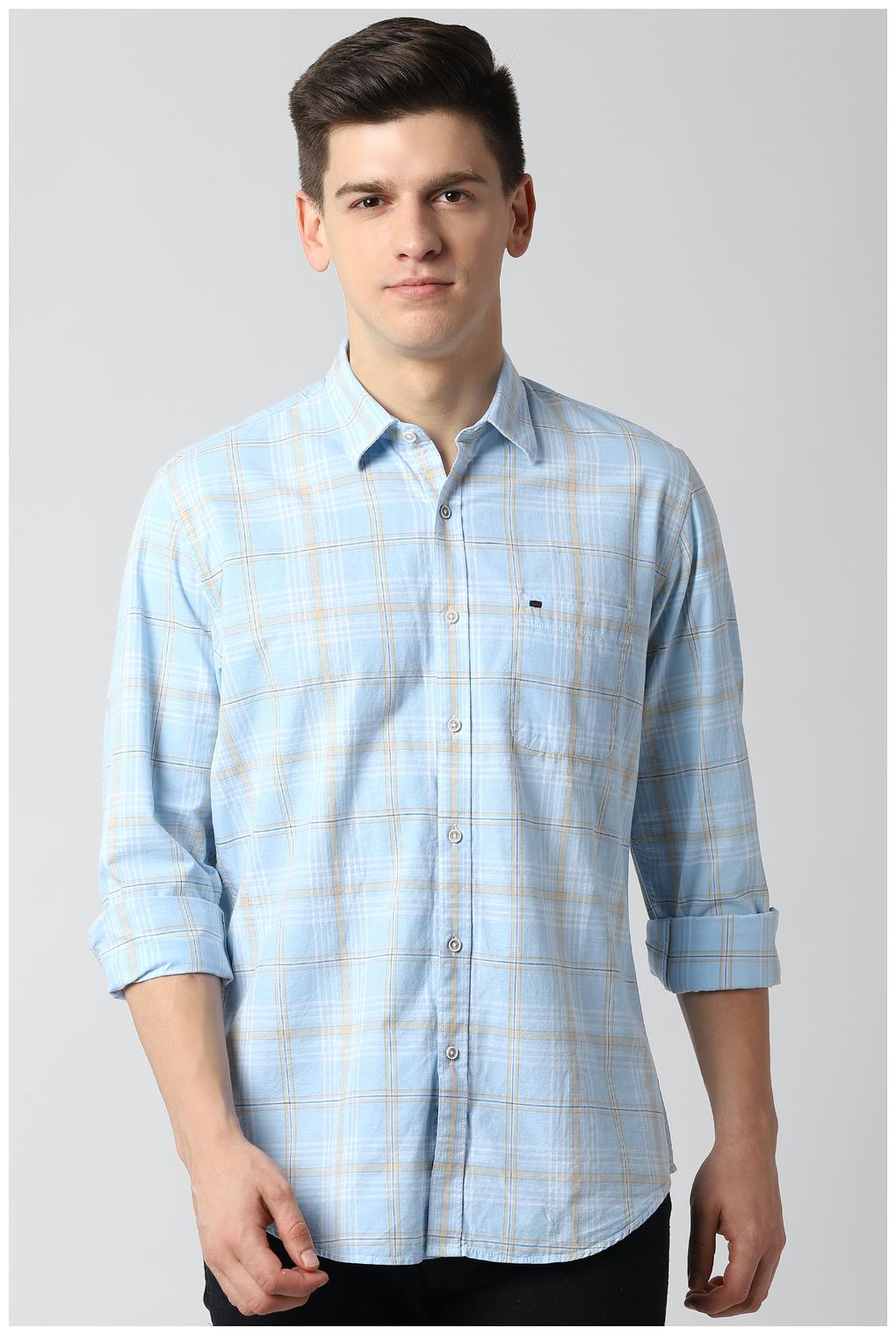 

Peter England Men Blue Checked Slim Fit Casual Shirt