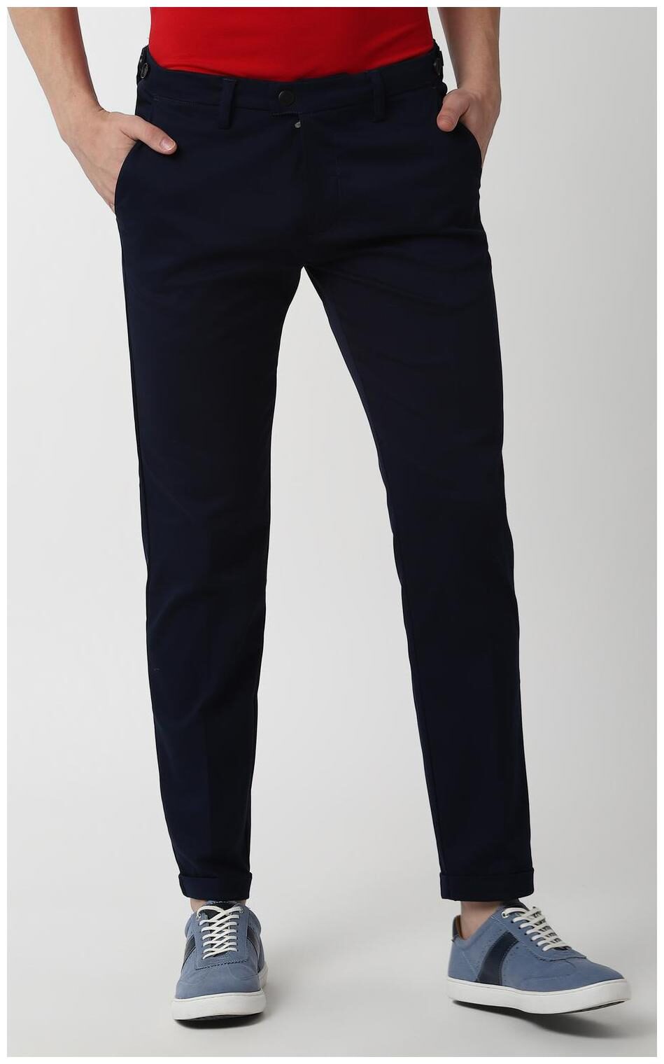 

Peter England Men Blue Solid Slim fit Regular trousers