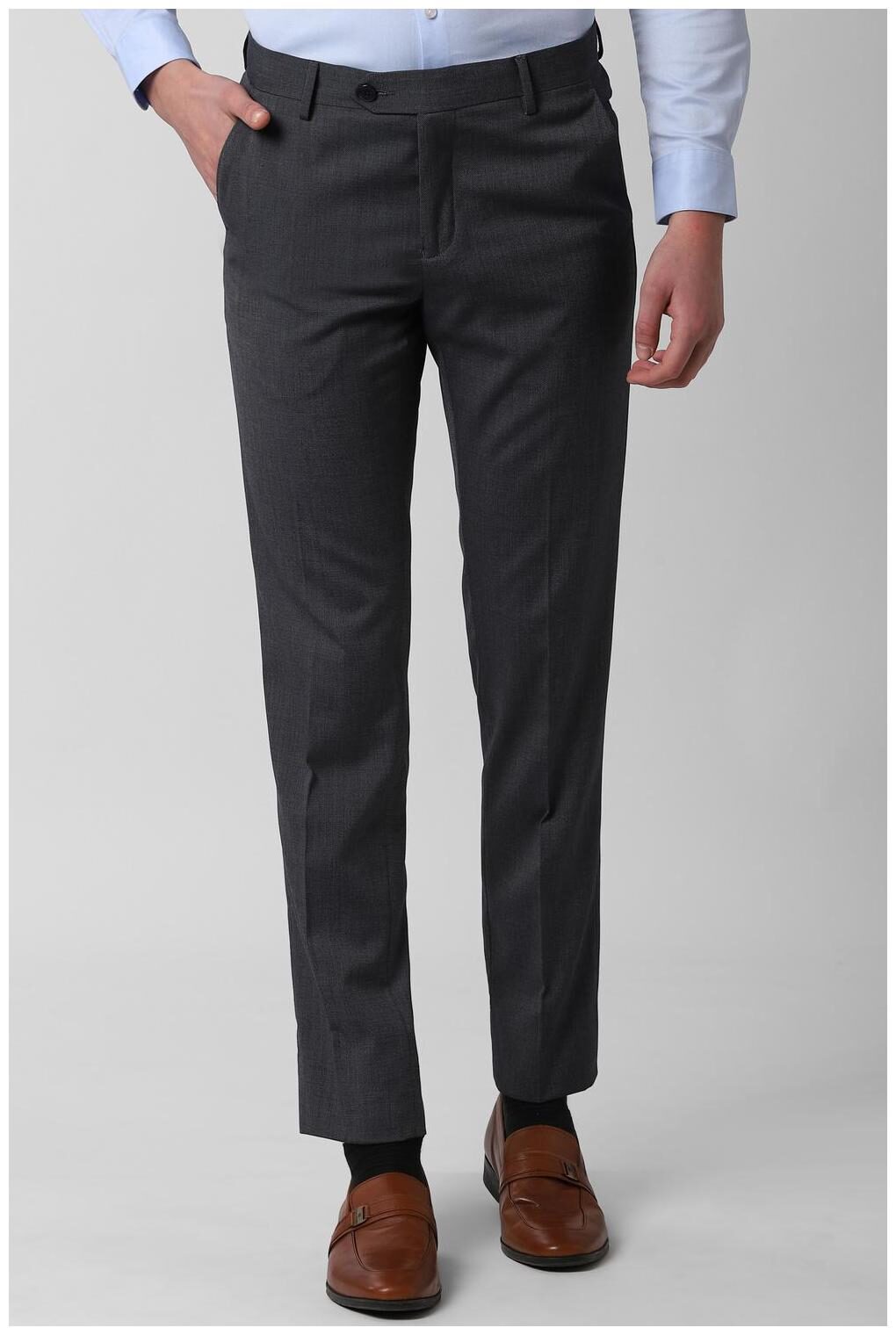 

Peter England Men Textured Slim Fit Formal Trouser - Grey