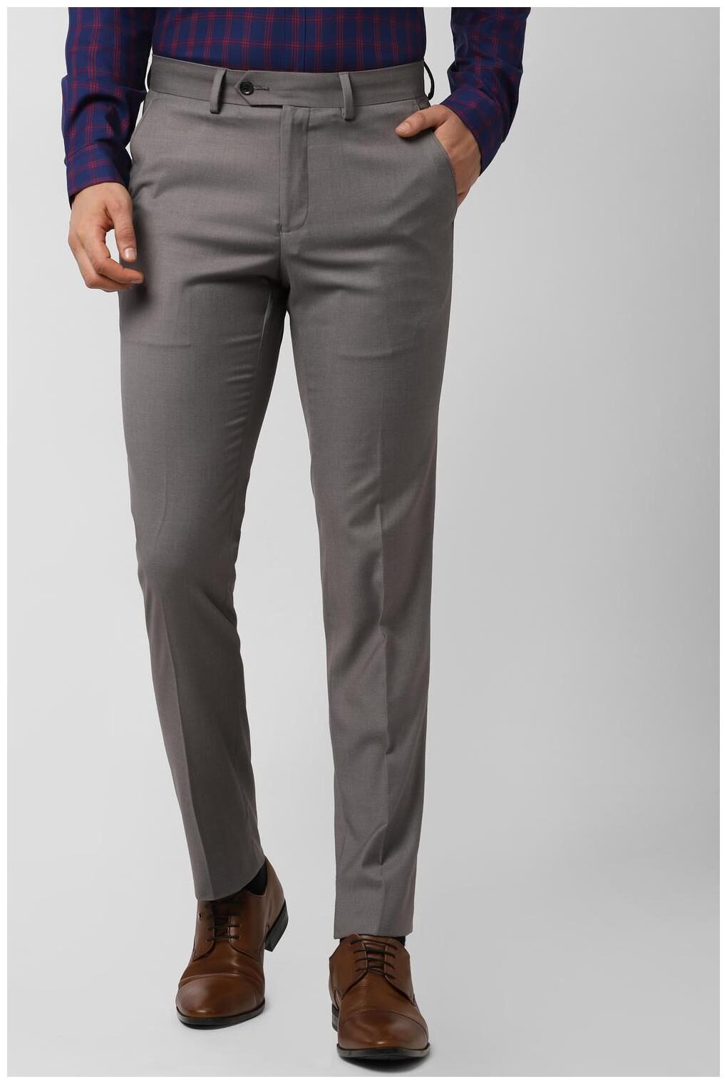 

Peter England Men Solid Slim Fit Formal Trouser - Grey