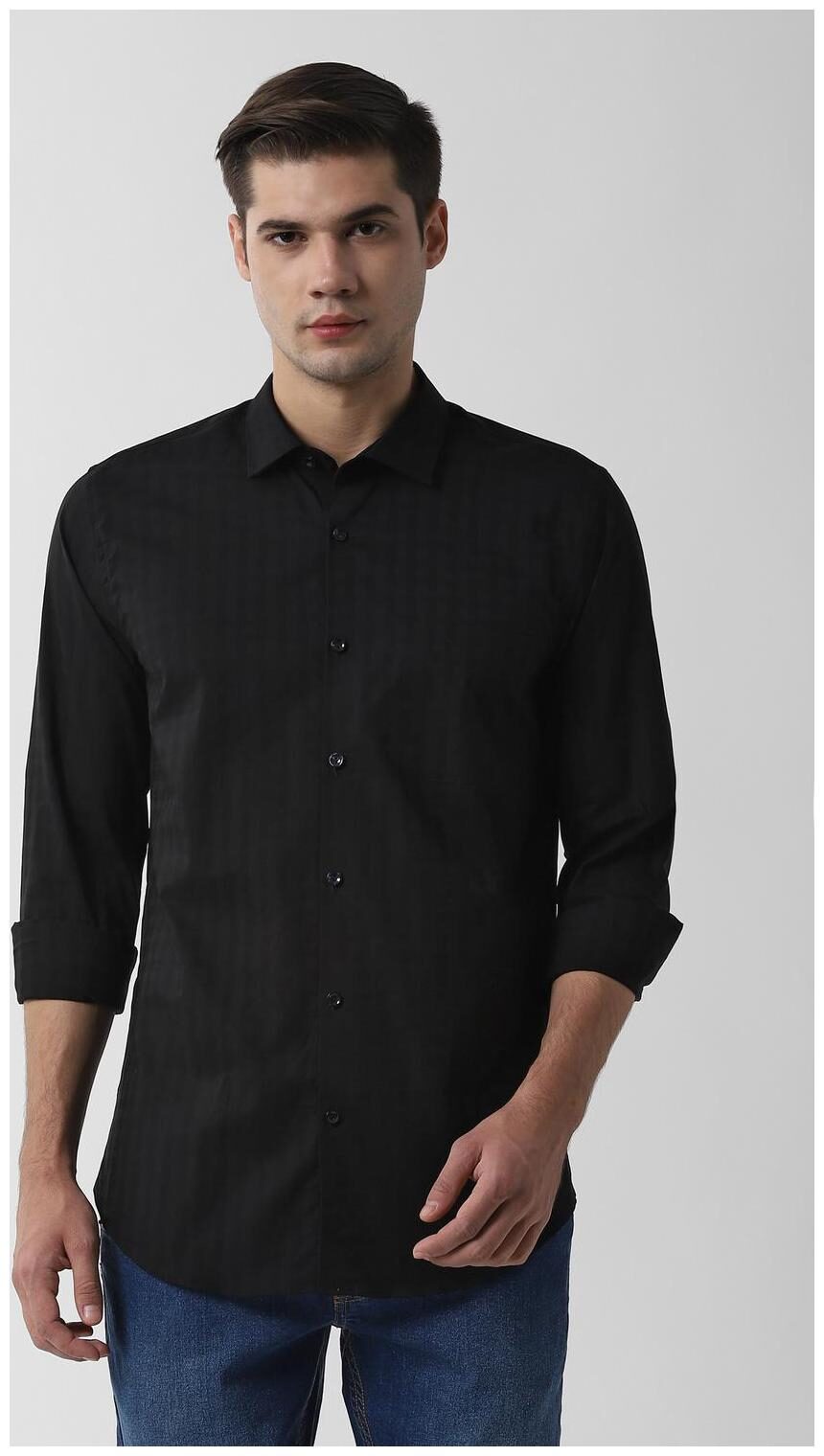 

Peter England Men Black Weaved Slim Fit Casual Shirt