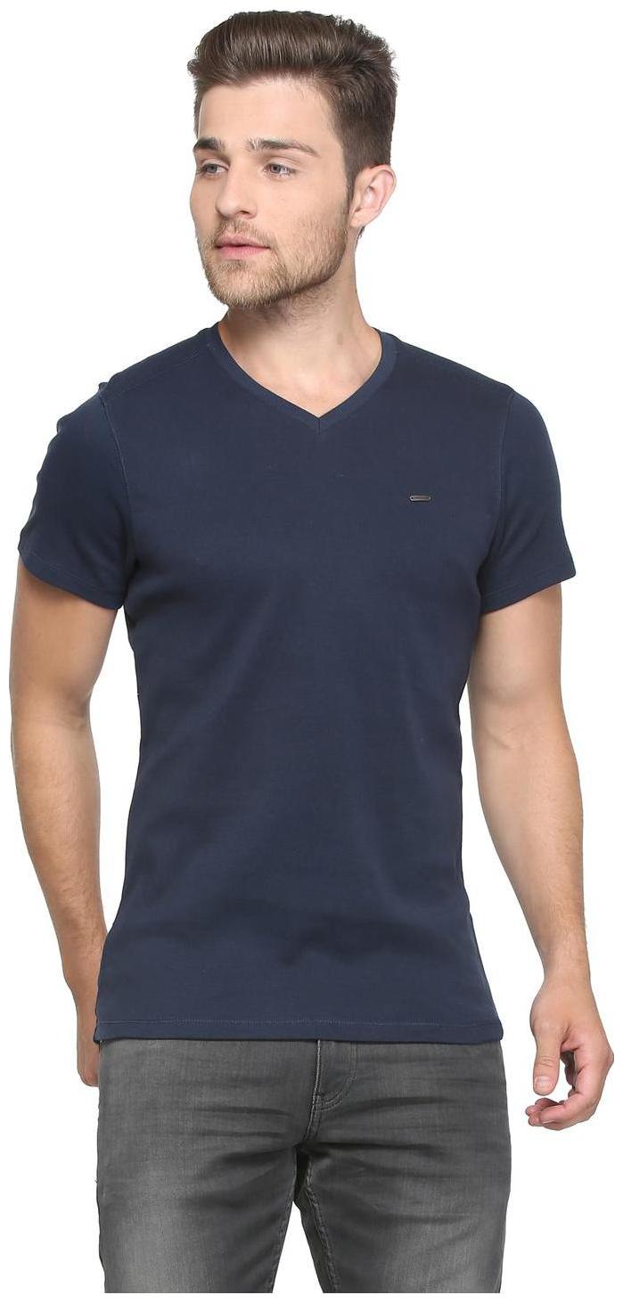

Peter England Men Blue Slim fit Cotton V neck T-Shirt - Pack Of 1