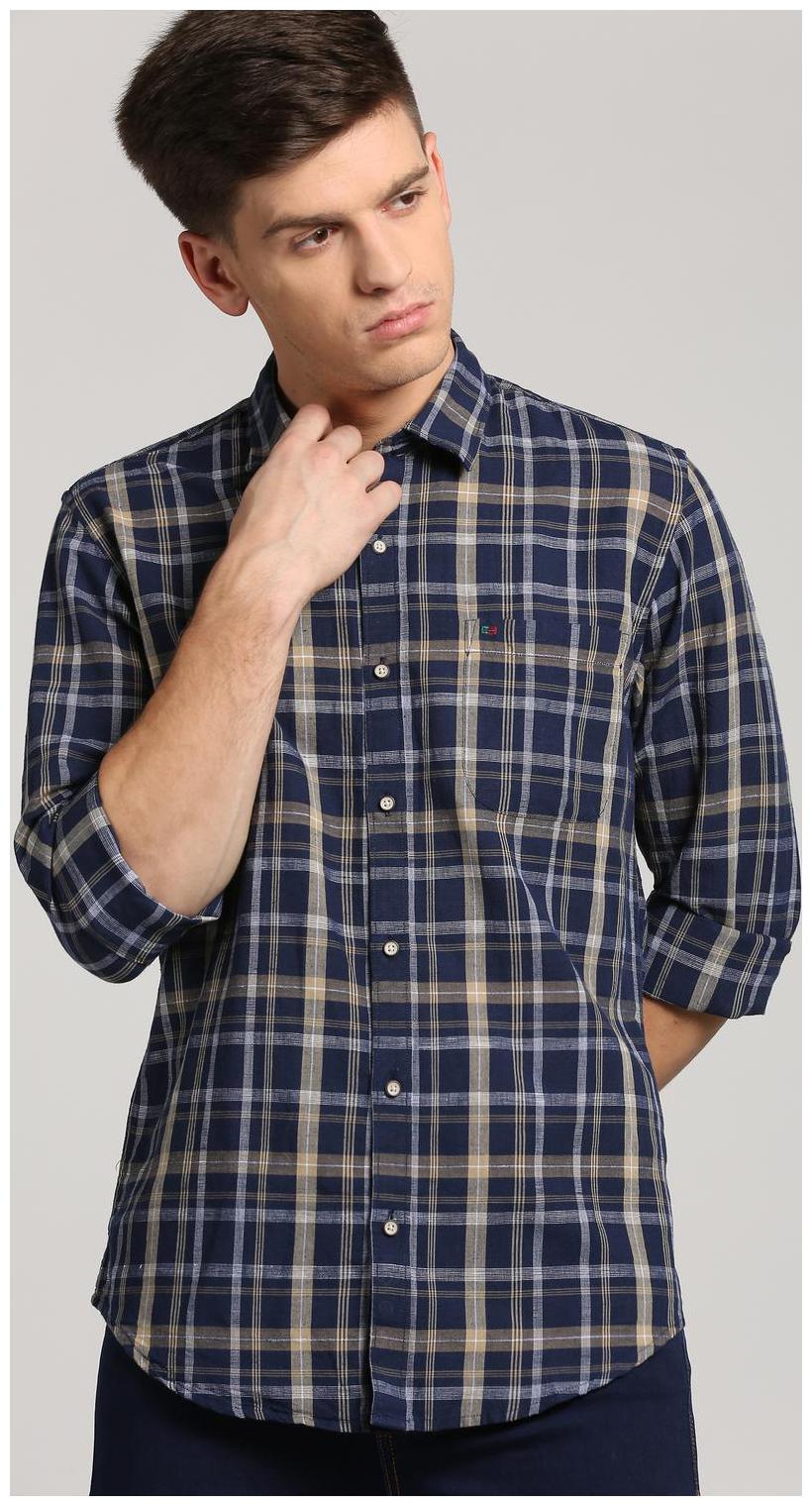 

Peter England Men Blue Checked Slim Fit Casual Shirt