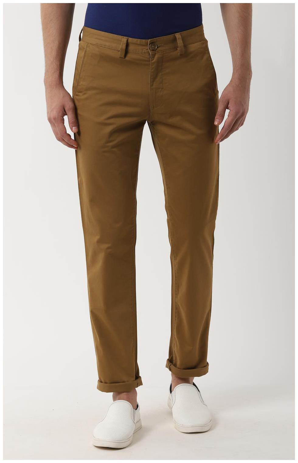 

Peter England Men Brown Solid Slim fit Regular trousers