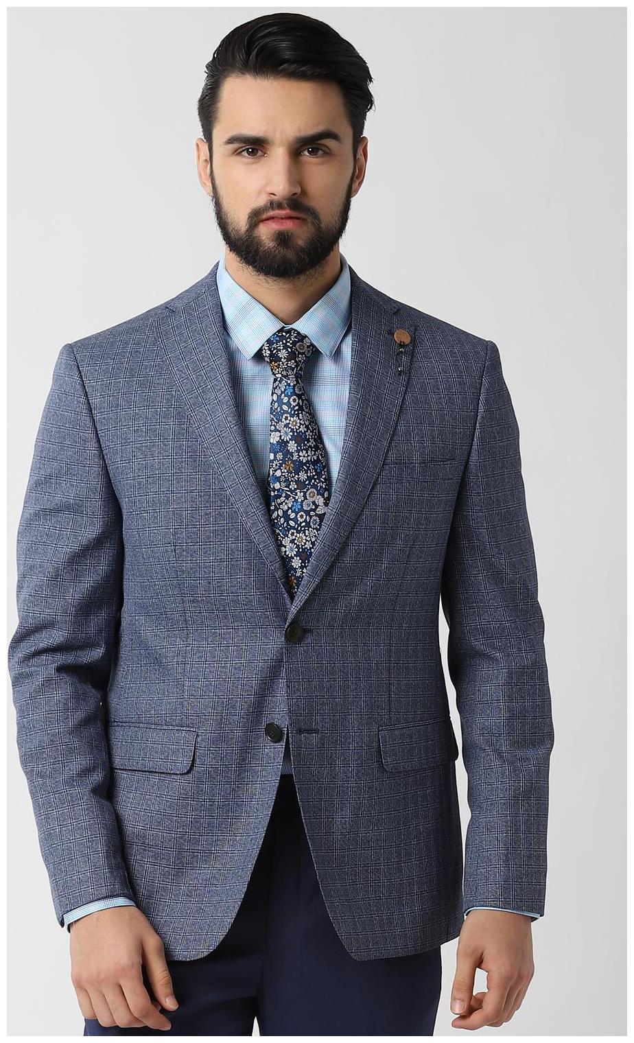 

Peter England Men Blue Checked Slim fit Single Breasted Blazer