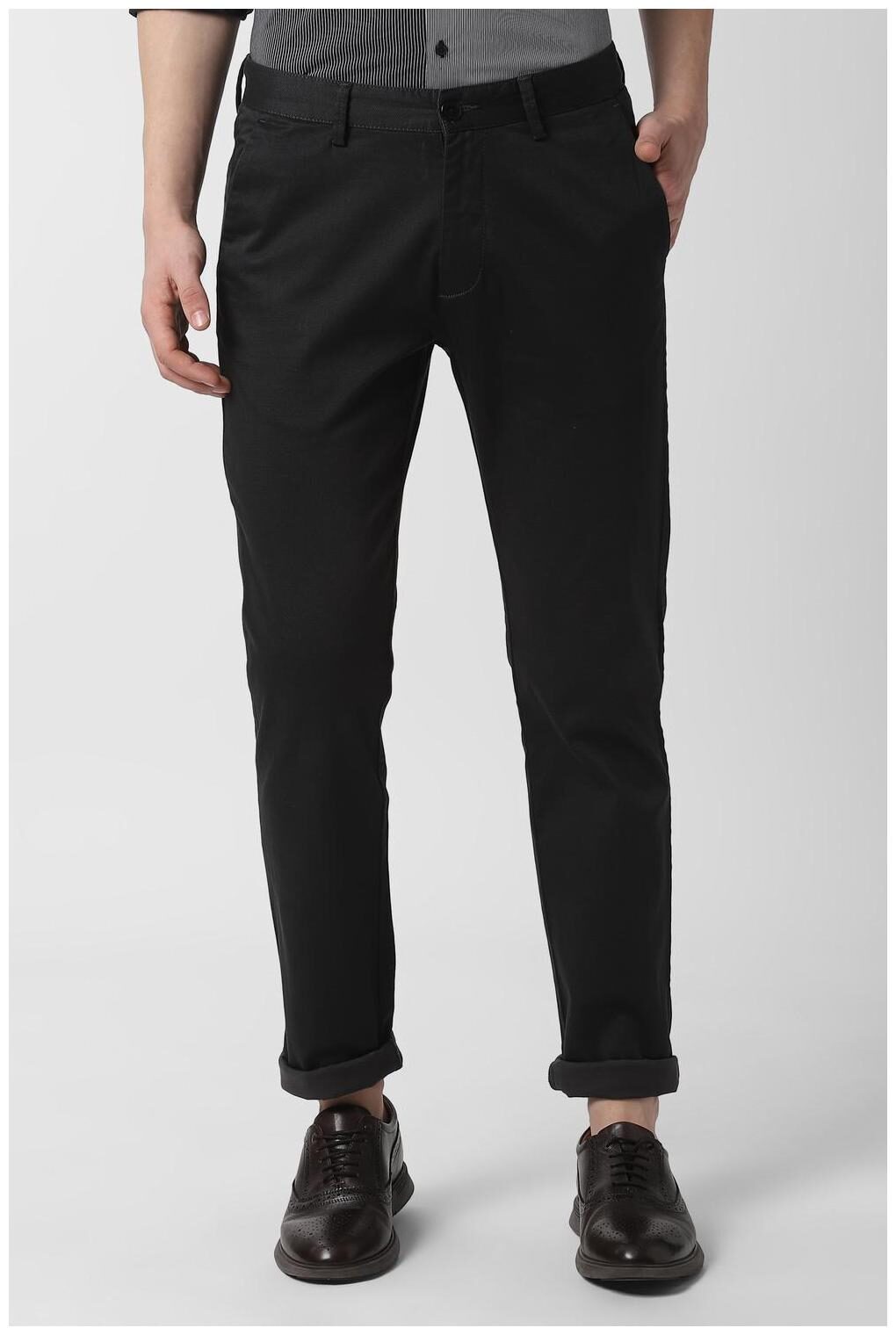 

Peter England Men Black Textured Slim fit Regular trousers