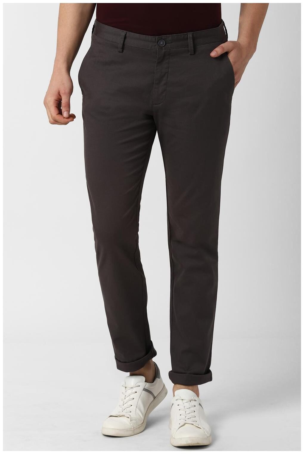 

Peter England Men Brown Textured Slim fit Regular trousers