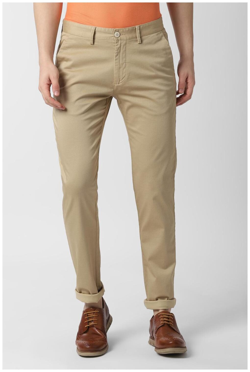 

Peter England Men Beige Textured Slim fit Regular trousers