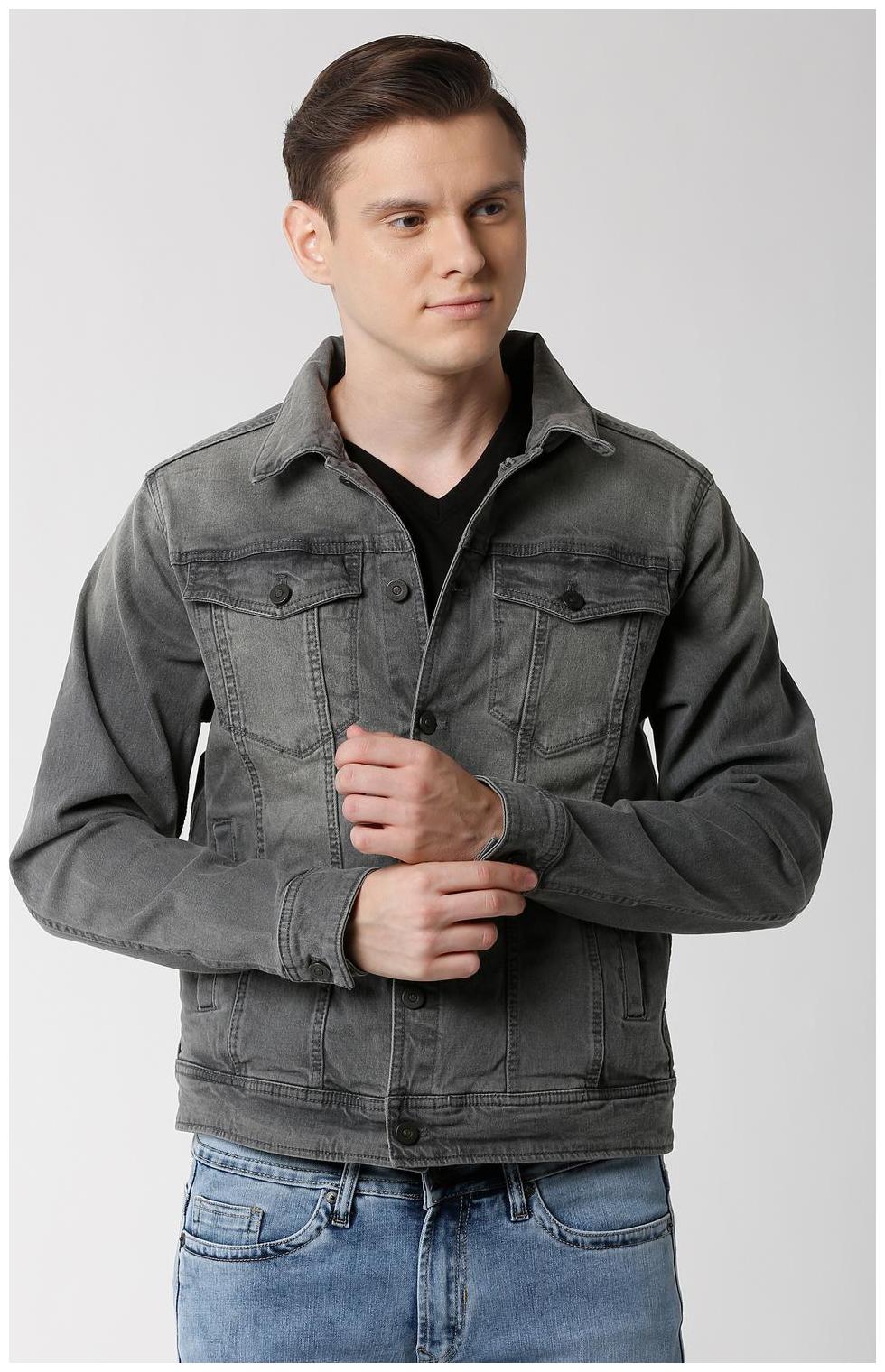 

Peter England Men Grey Solid Bomber jacket