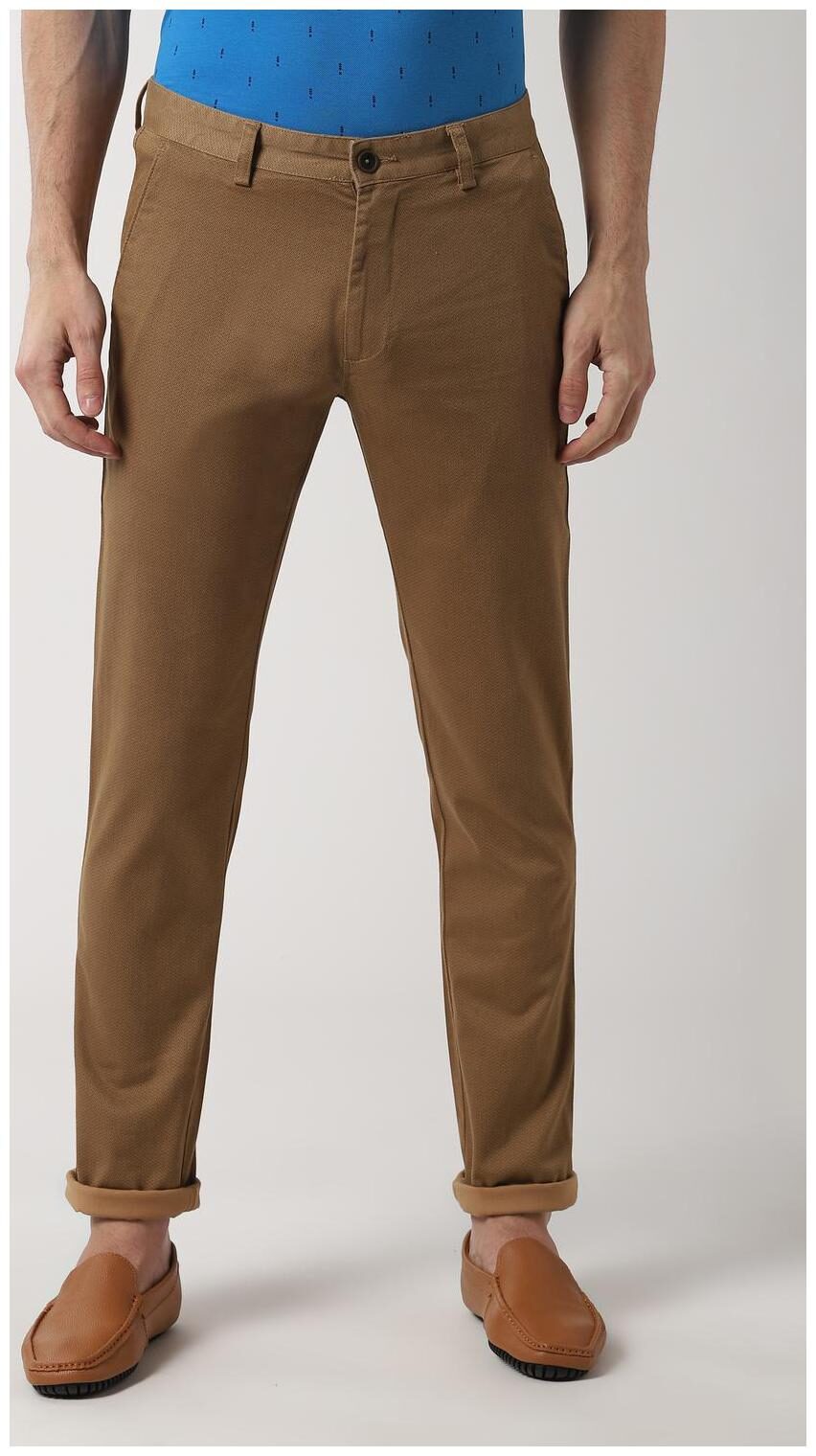 

Peter England Men Cotton Textured Brown Casual Trousers