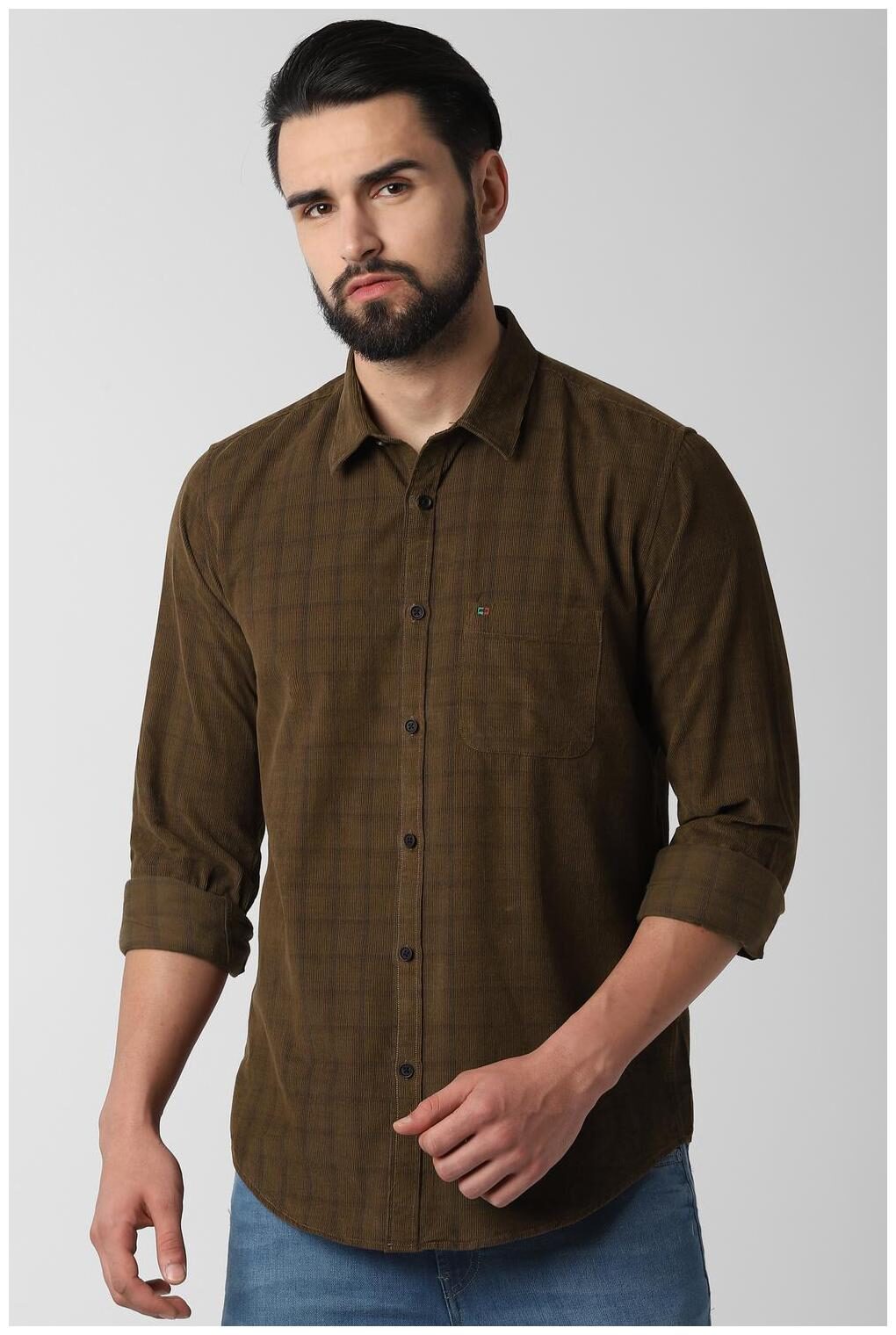 

Peter England Men Green Checked Slim Fit Casual Shirt