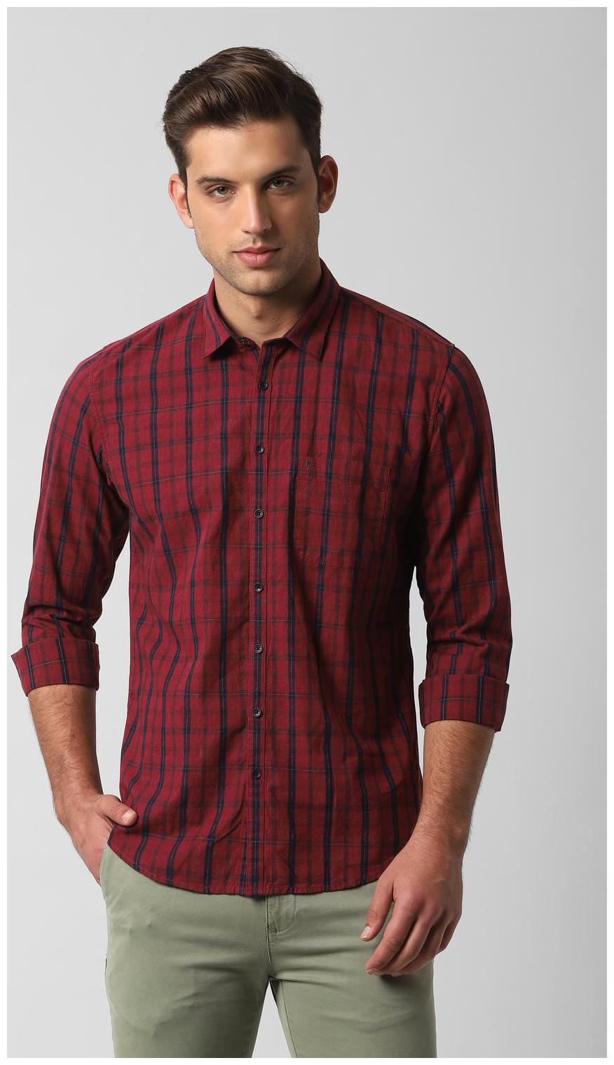 

Peter England Men Red Checked Slim Fit Casual Shirt
