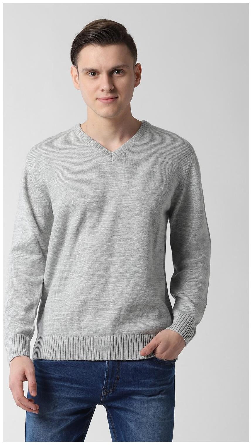 

Peter England Men Grey V neck Pullover