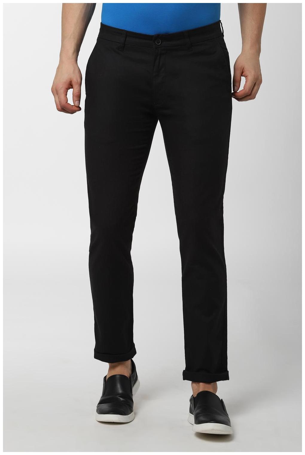 

Peter England Men Cotton Textured Black Casual Trousers