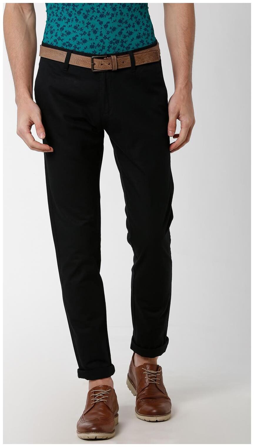 

Peter England Men Black Solid Slim fit Regular trousers