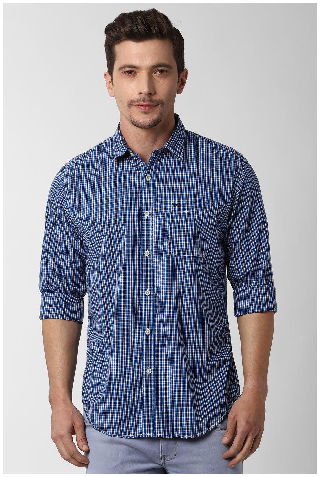 

Peter England Men Navy Blue Checked Slim Fit Casual Shirt