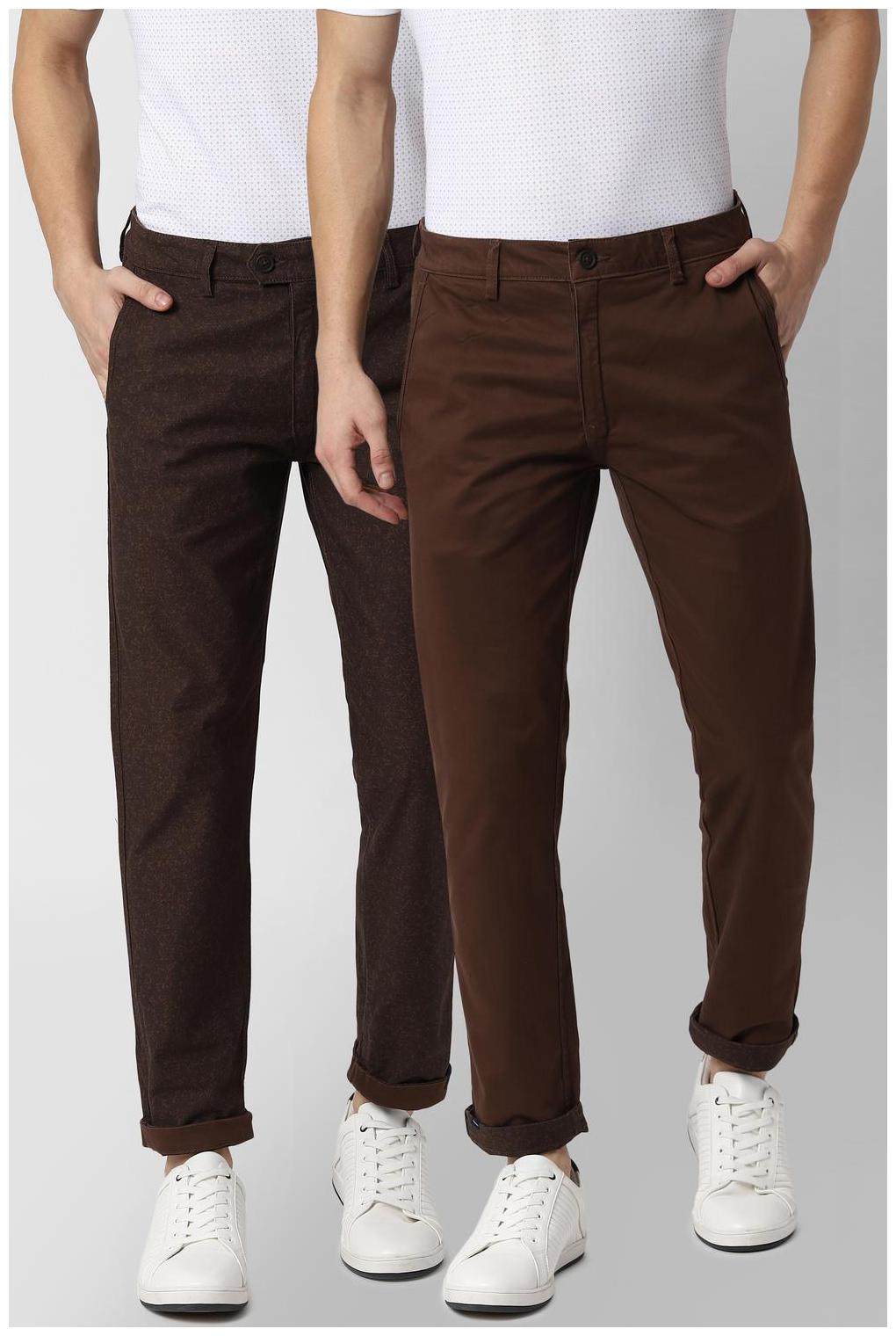 

Peter England Men Brown Textured Slim fit Reversible Regular trousers