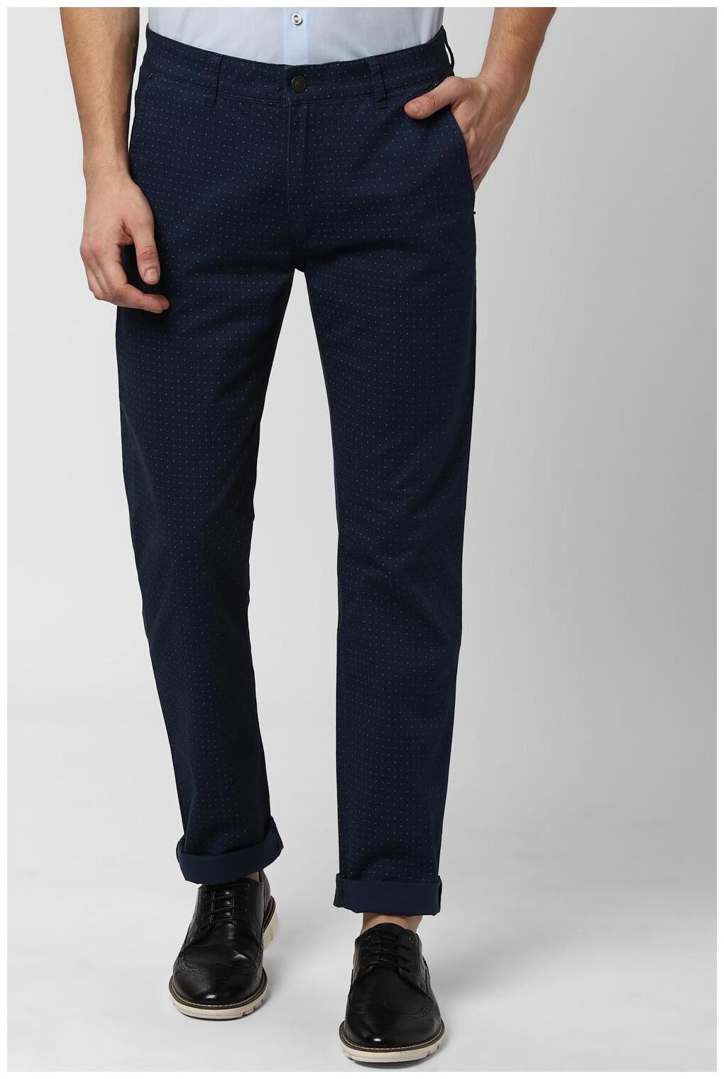 

Peter England Men Navy blue Printed Slim fit Regular trousers