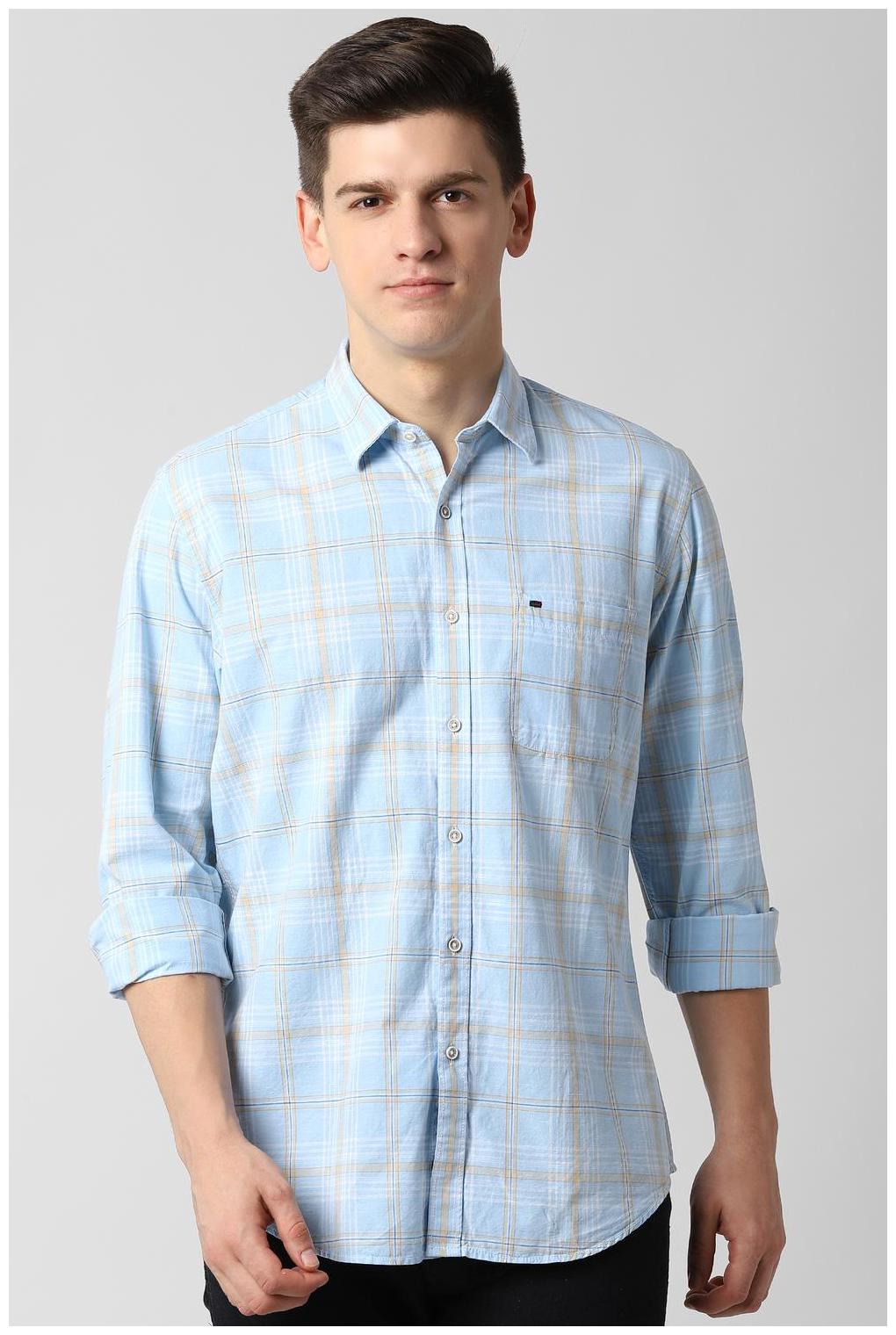 

Peter England Men Blue Checked Slim Fit Casual Shirt