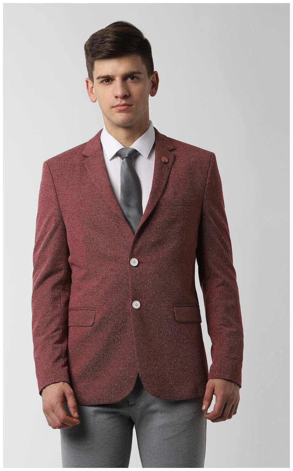 

Peter England Men Maroon Textured Slim fit Single Breasted Blazer