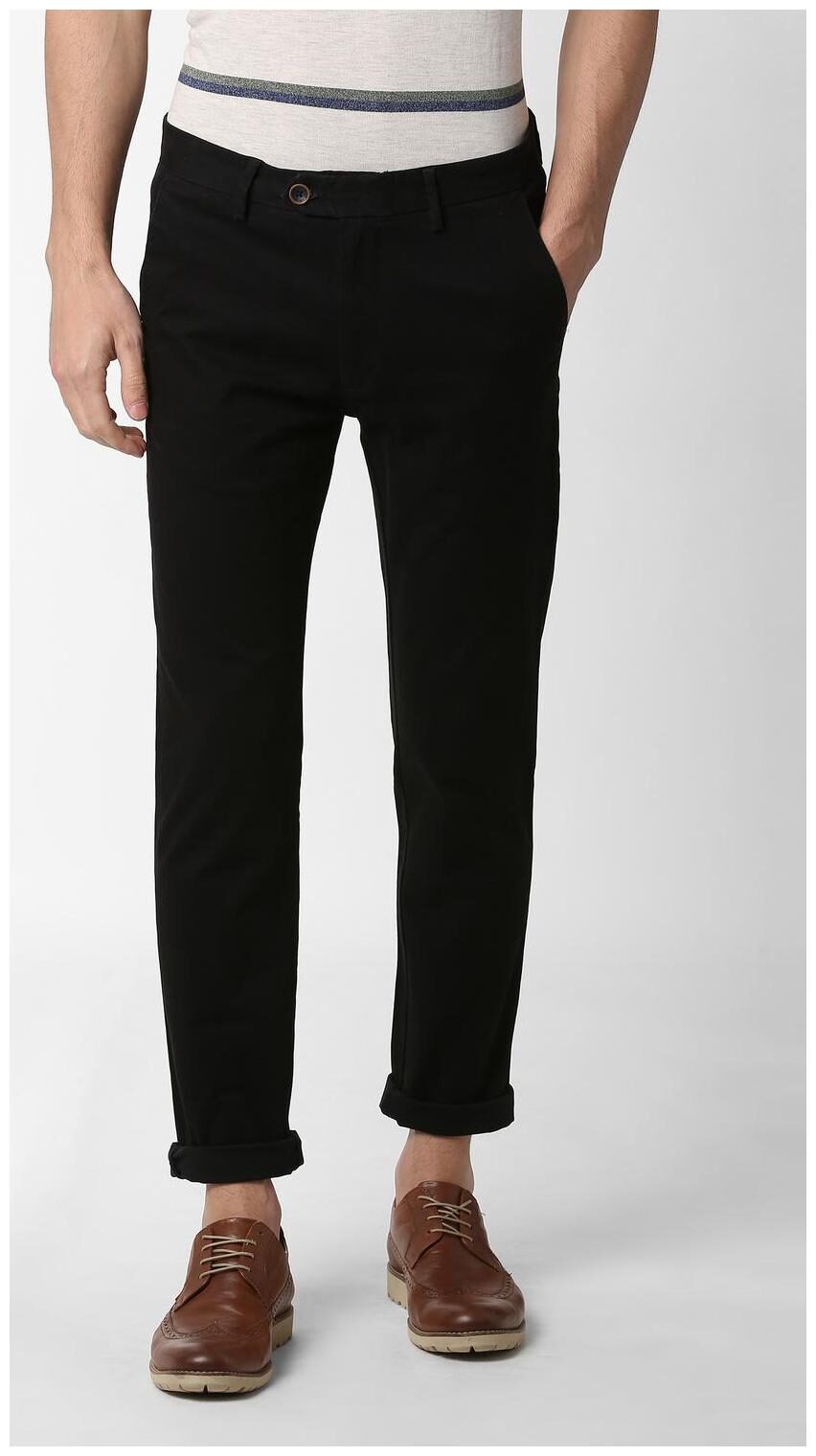 

Peter England Men Black Solid Slim fit Regular trousers