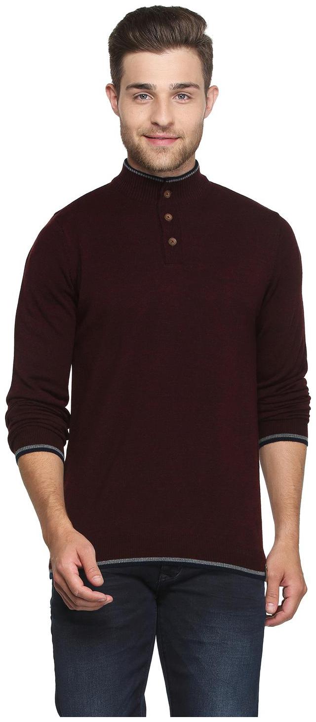 

Peter England Men Maroon High neck Front-open sweater