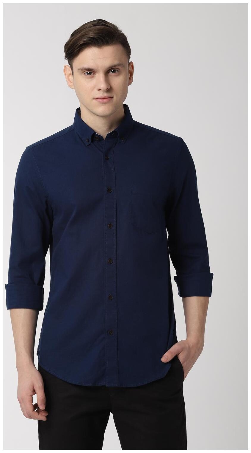 

Peter England Men Blue Weaved Super Slim Fit Casual Shirt