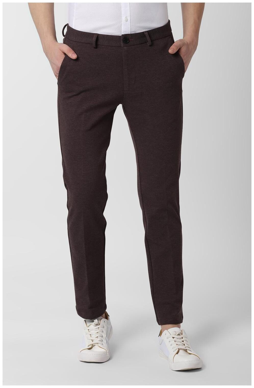 

Peter England Men Brown Textured Slim fit Regular trousers