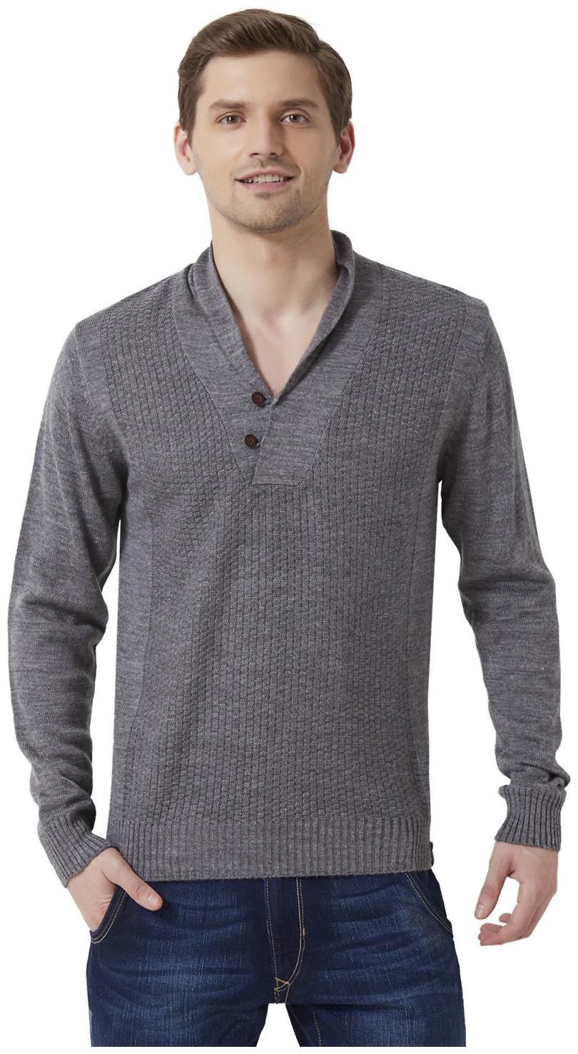 

Peter England Men Grey V neck Longline sweater
