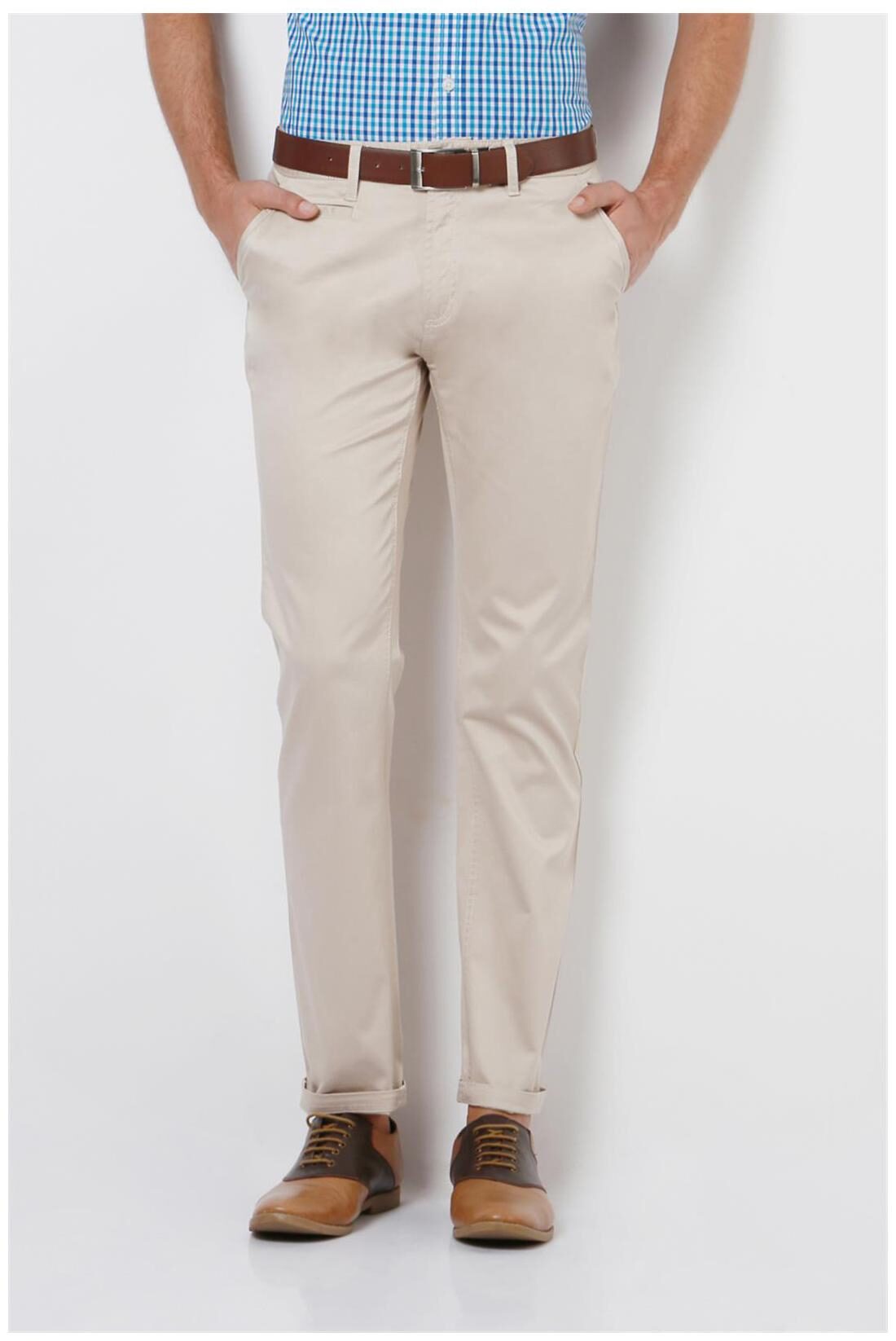

Peter England Men Beige Solid Slim fit Regular trousers