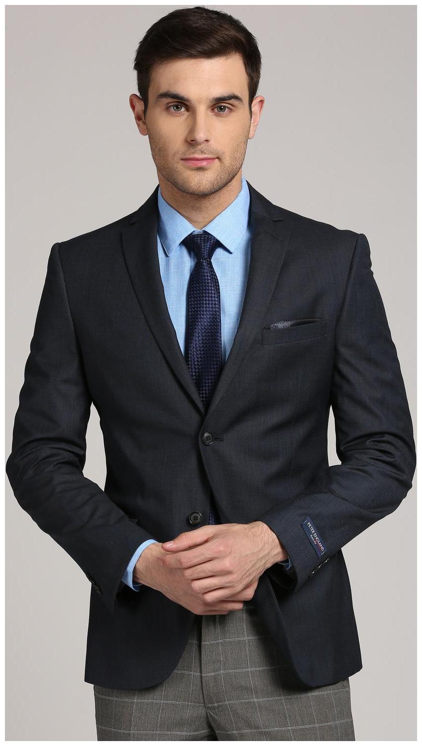 

Peter England Men Blue Textured Slim fit Single Breasted Blazer