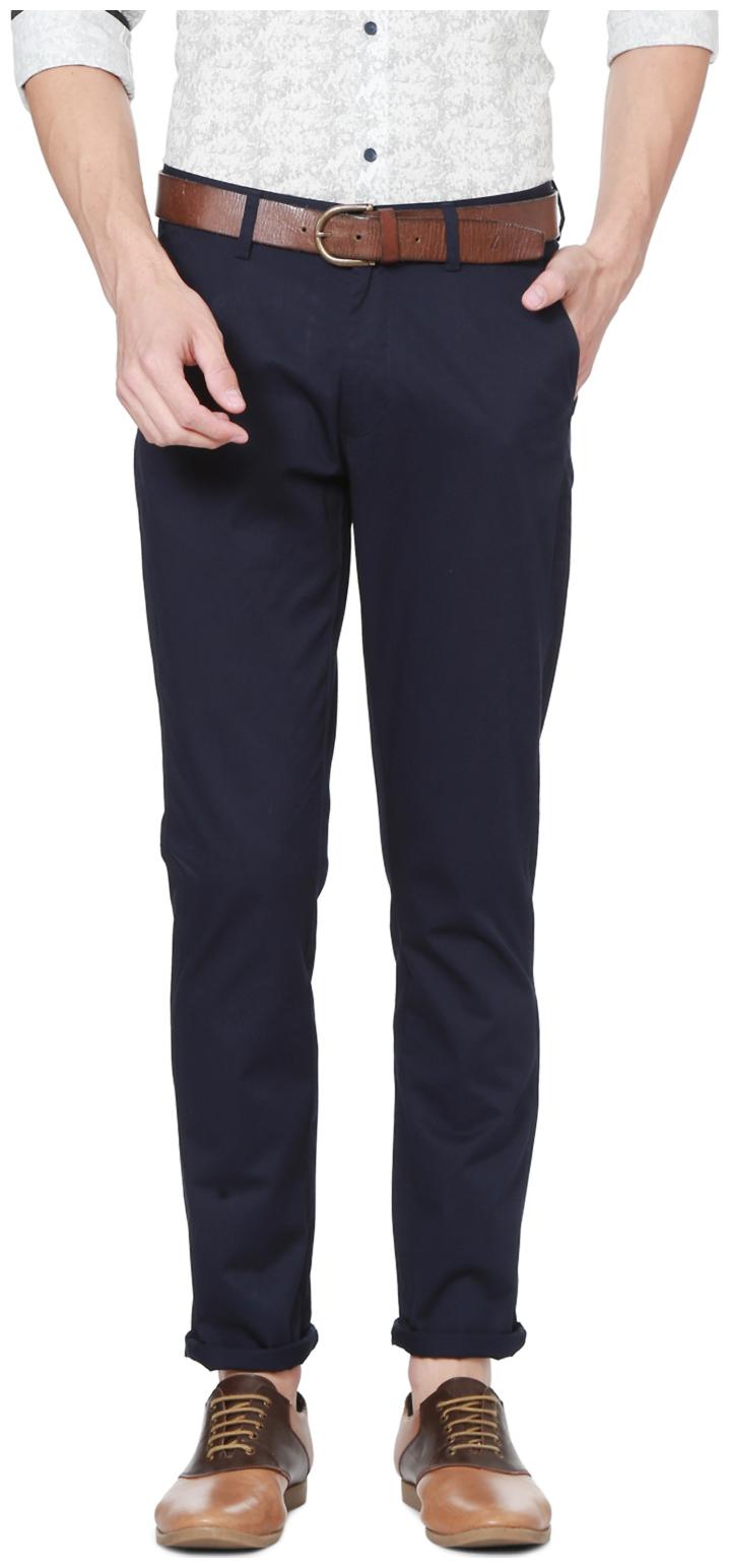 

Peter England Men Blue Solid Regular fit Regular trousers