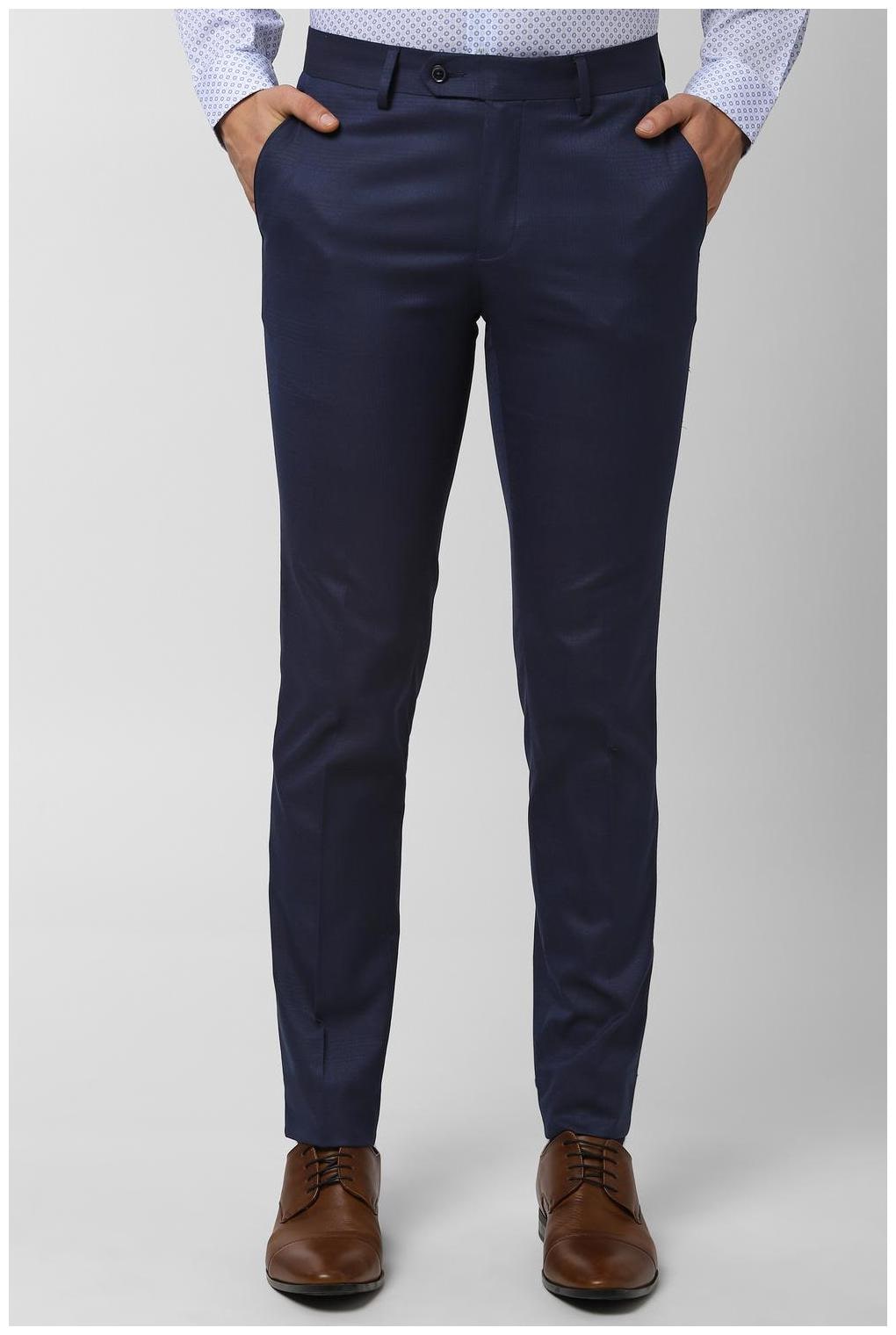 

Peter England Men Checked Slim Fit Formal Trouser - Navy Blue