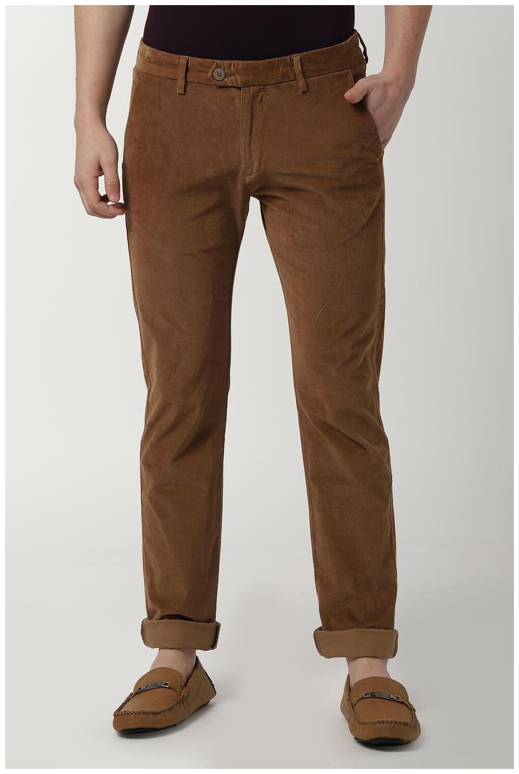 

Peter England Men Brown Solid Slim fit Regular trousers
