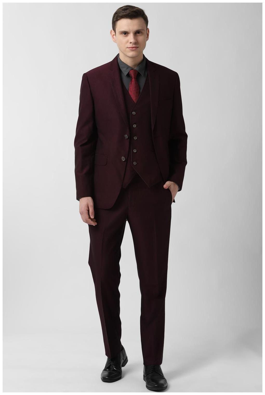 

Peter England Blended Textured Men Maroon Single Breasted Suit