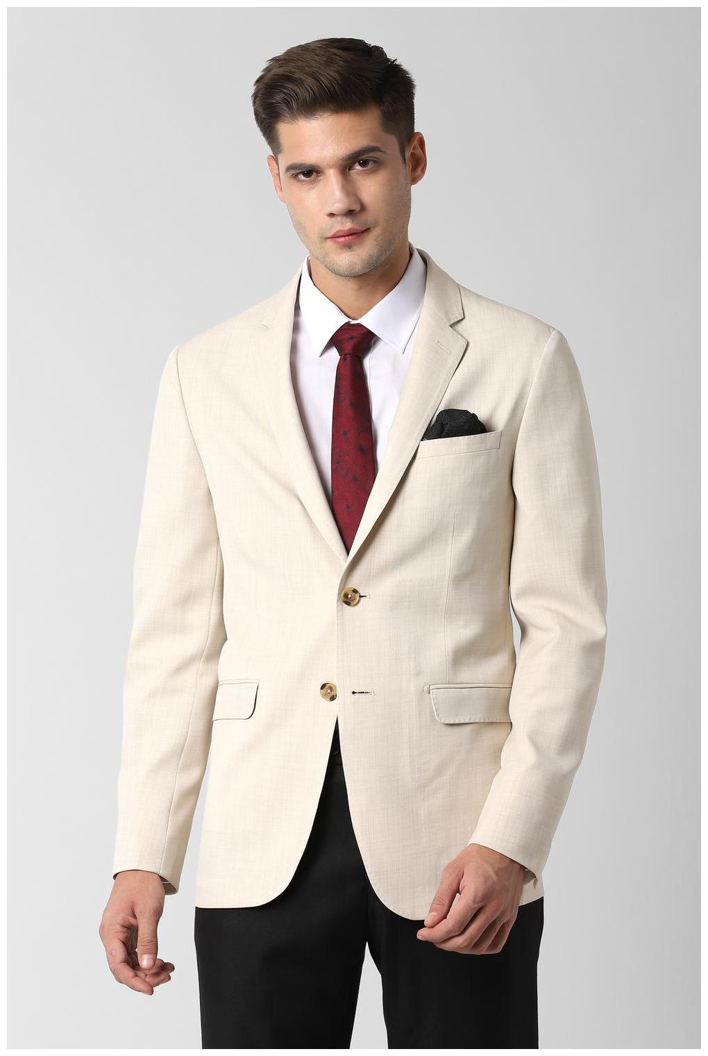 

Peter England Men Beige Textured Slim fit Single Breasted Blazer