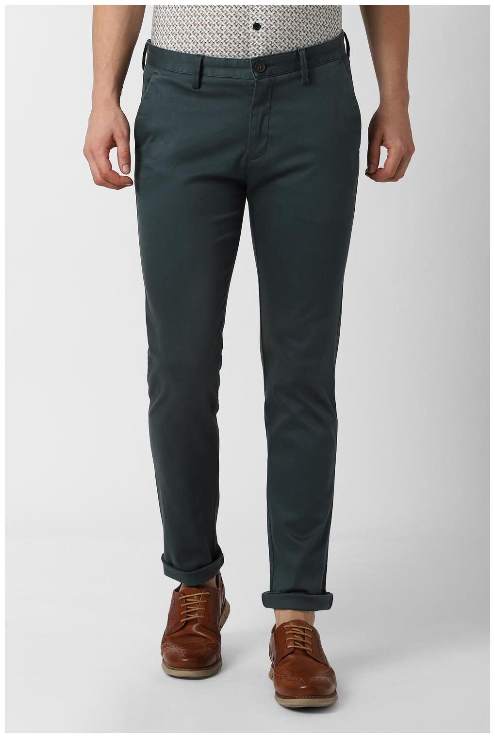 

Peter England Men Grey Textured Slim fit Regular trousers