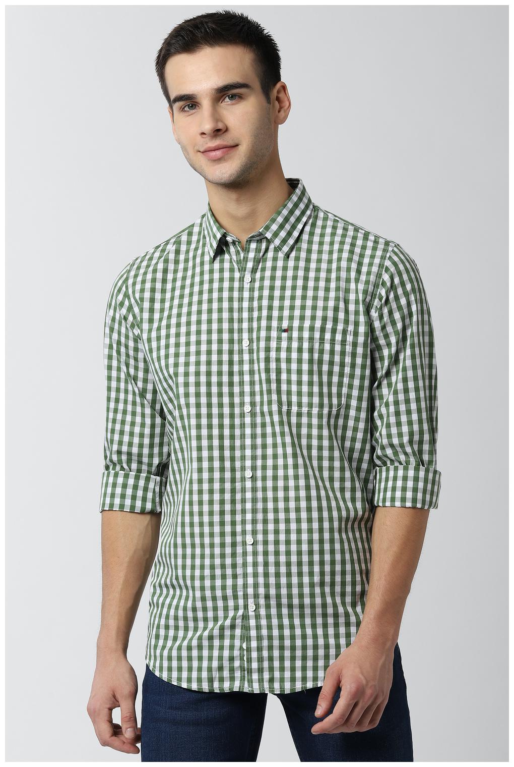 

Peter England Men Green Checked Slim Fit Casual Shirt