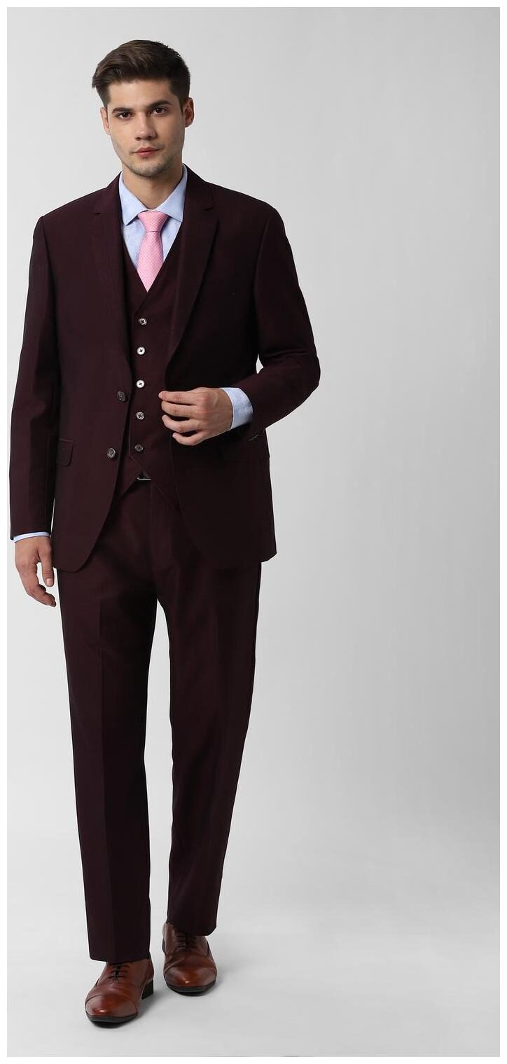 

Peter England Blended Textured Men Maroon Single Breasted Suit
