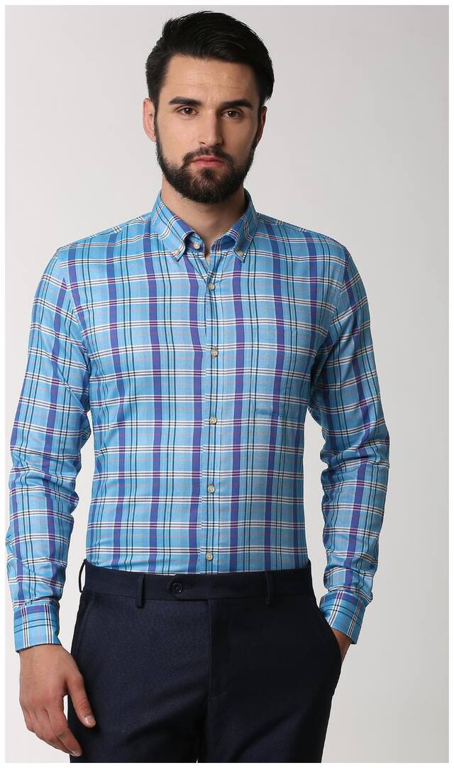 Peter England Men Slim fit Formal Shirt - Blue