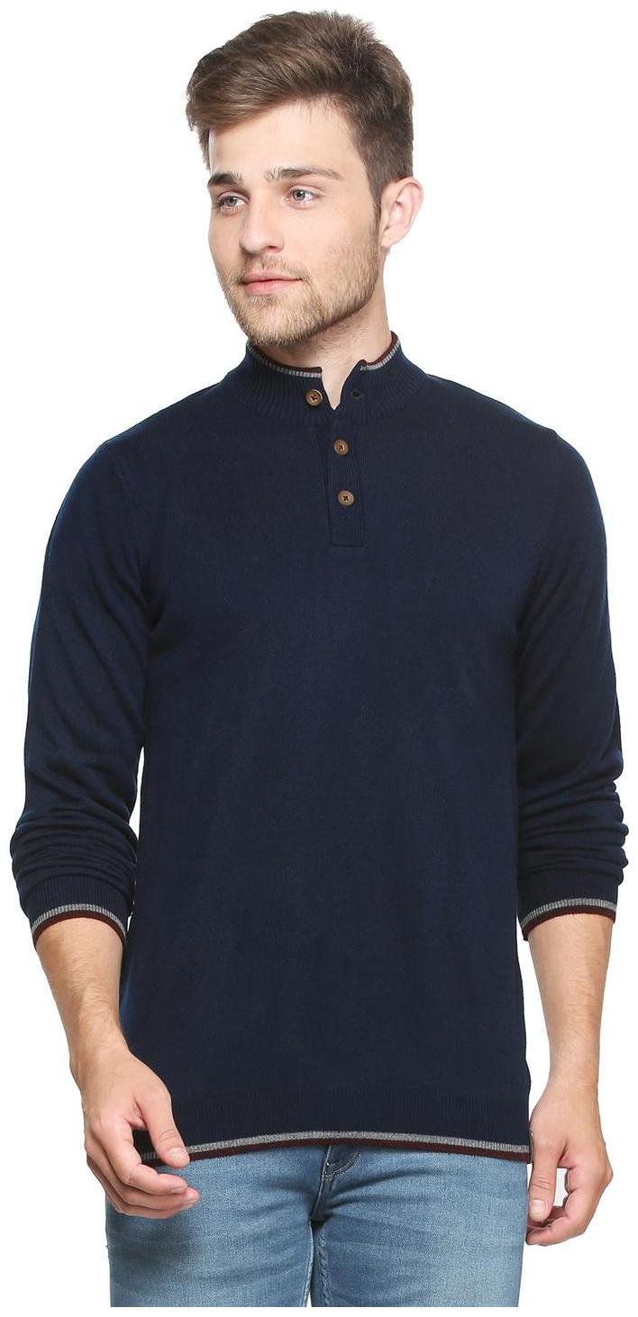

Peter England Men Blue Henley neck Pullover