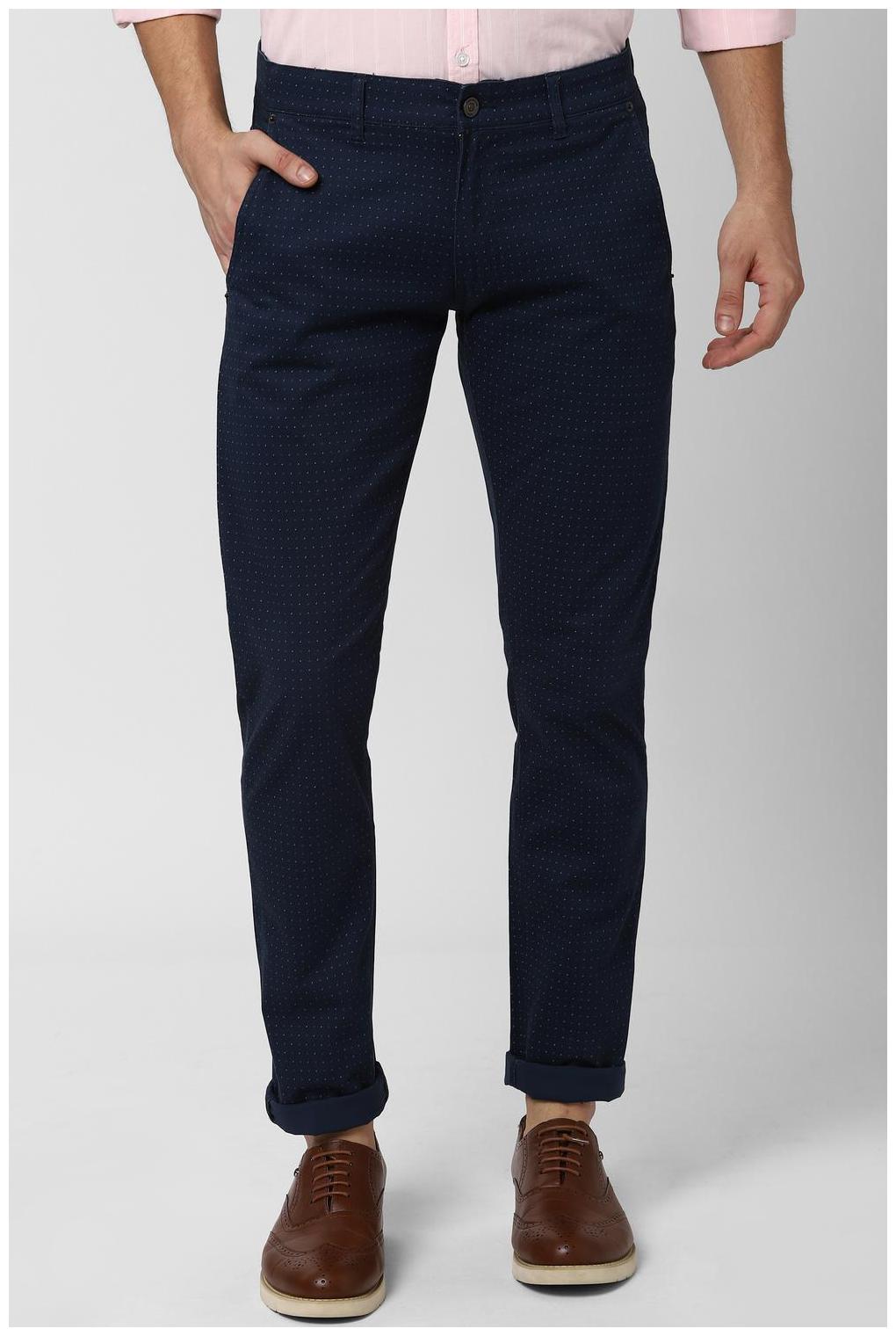

Peter England Men Navy blue Printed Skinny fit Regular trousers