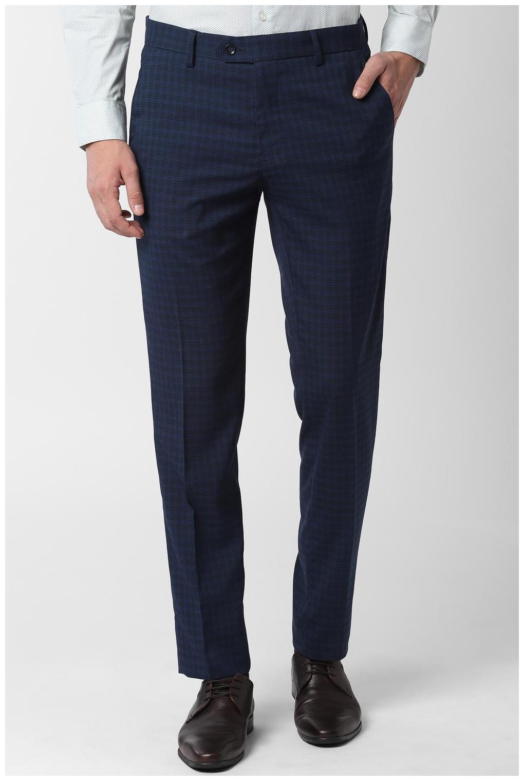 

Peter England Men Checked Slim Fit Formal Trouser - Blue